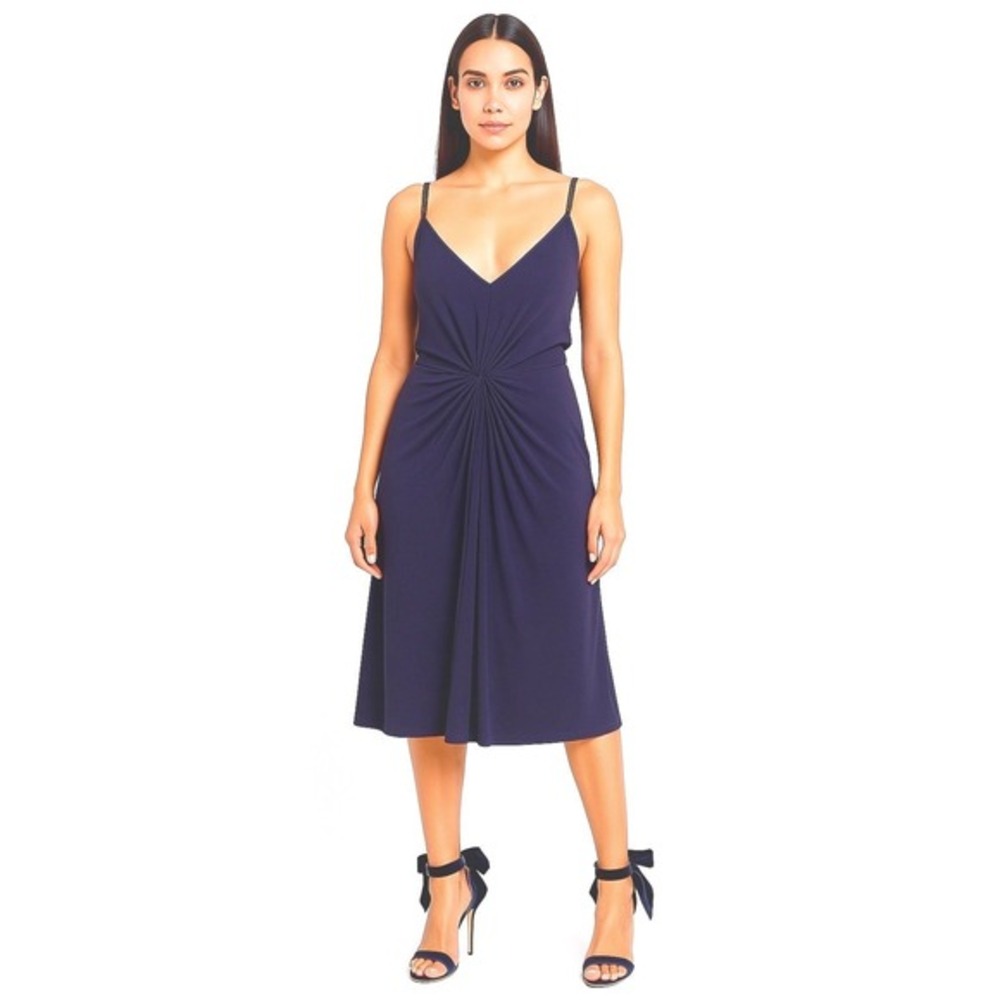 Banana Republic Navy Beaded Strap Twist Front Midi Dress 12 Party Cocktail 81-25